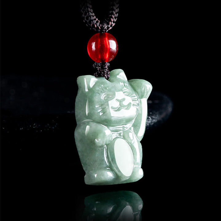 Buddha Stones Lucky Cat Jade Abundance Necklace Pendant - image 1