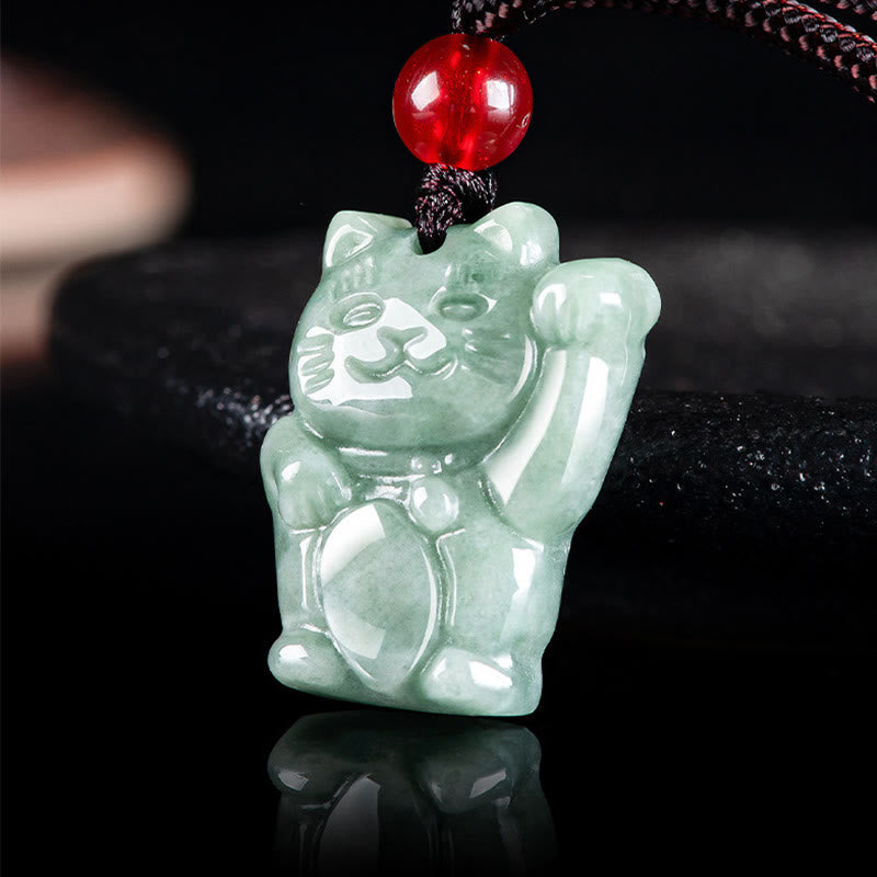 Buddha Stones Lucky Cat Jade Abundance Necklace Pendant - image 2
