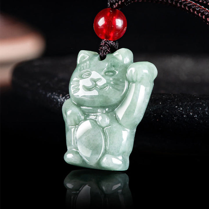 Buddha Stones Lucky Cat Jade Abundance Necklace Pendant - image 2