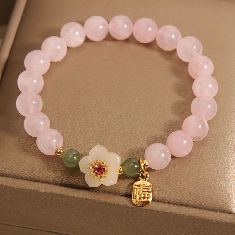 Buddha Stones Rose Quartz Peach Blossom Hetian Jade Fu Character Relationships Healing Bracelet - image 3