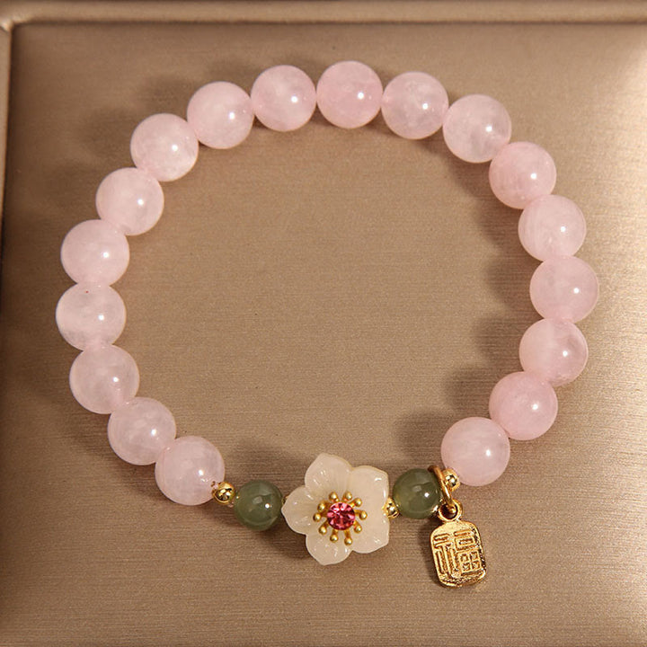 Buddha Stones Rose Quartz Peach Blossom Hetian Jade Fu Character Relationships Healing Bracelet - image 4