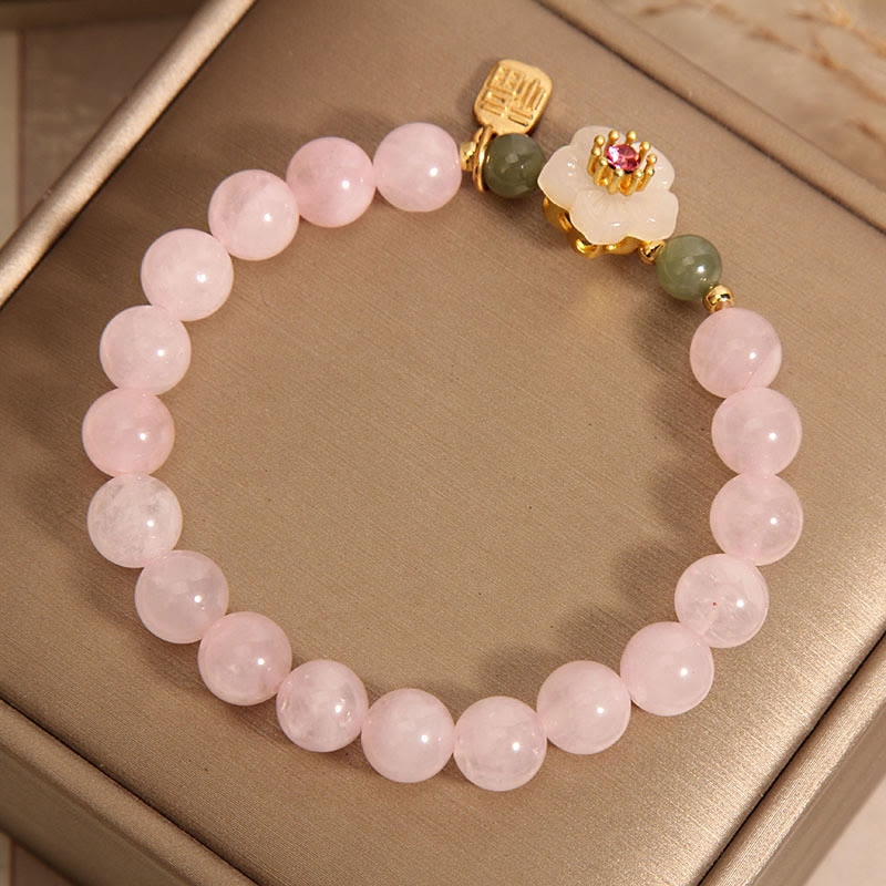 Buddha Stones Rose Quartz Peach Blossom Hetian Jade Fu Character Relationships Healing Bracelet - image 2