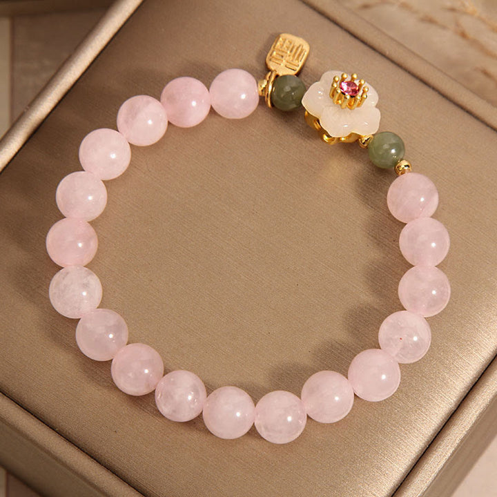 Buddha Stones Rose Quartz Peach Blossom Hetian Jade Fu Character Relationships Healing Bracelet - image 2