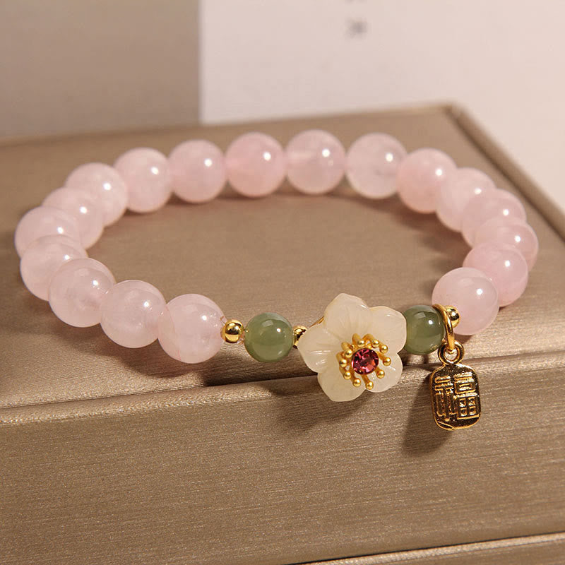 Buddha Stones Rose Quartz Peach Blossom Hetian Jade Fu Character Relationships Healing Bracelet - image 5