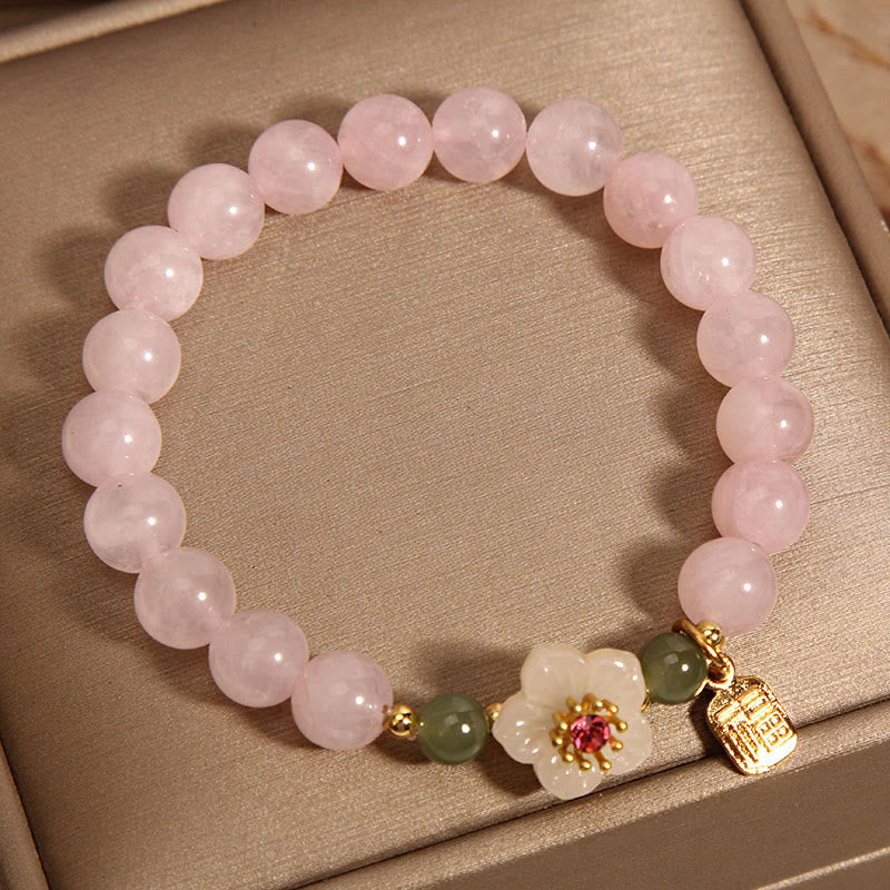 Buddha Stones Rose Quartz Peach Blossom Hetian Jade Fu Character Relationships Healing Bracelet - image 1
