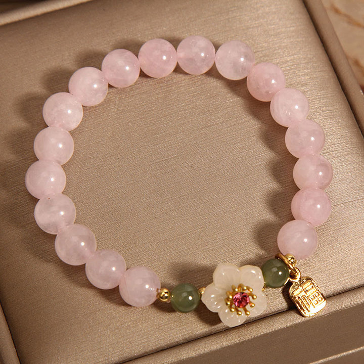 Buddha Stones Rose Quartz Peach Blossom Hetian Jade Fu Character Relationships Healing Bracelet - image 1