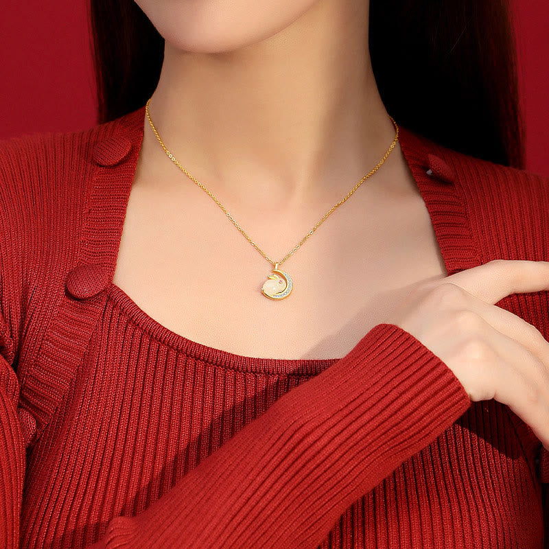 Buddha Stones 925 Sterling Silver Hetian White Jade Rabbit Crescent Moon Luck Necklace Pendant - image 7