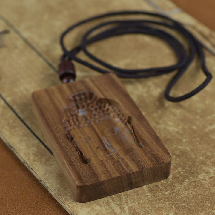 Buddha Stones Green Sandalwood Buddha Symbol Positive Necklace Pendant - image 4