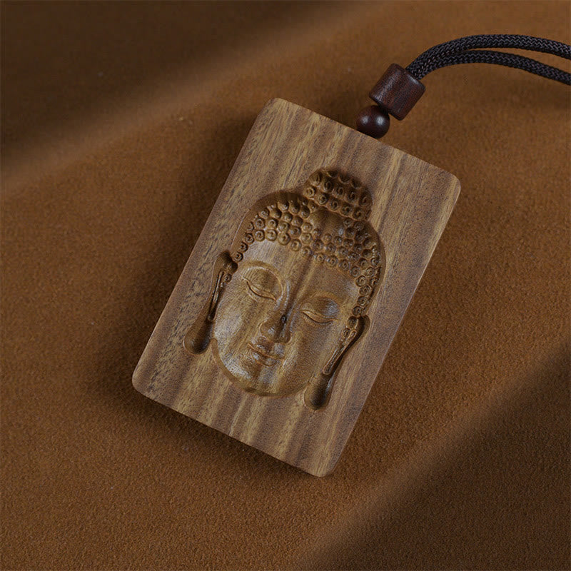 Buddha Stones Green Sandalwood Buddha Symbol Positive Necklace Pendant - Green Sandalwood - image 0