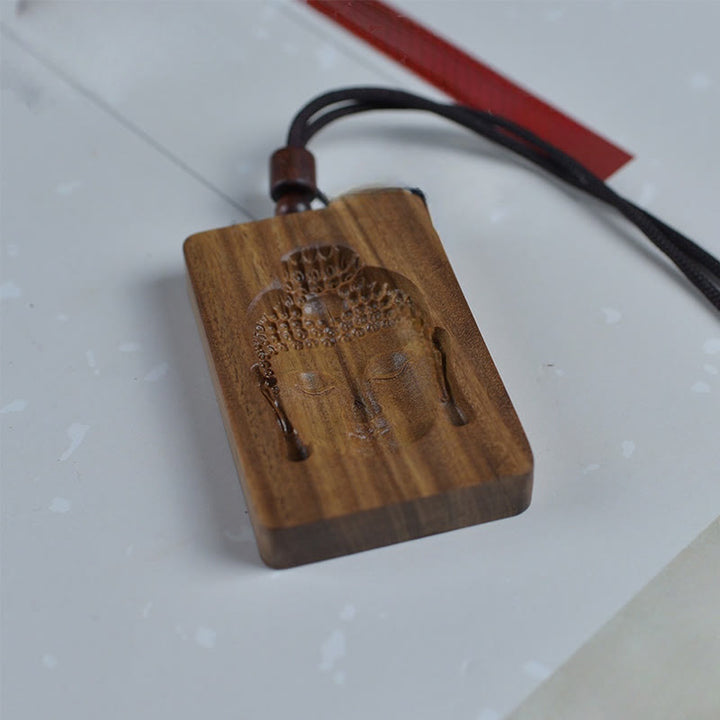 Buddha Stones Green Sandalwood Buddha Symbol Positive Necklace Pendant - image 10