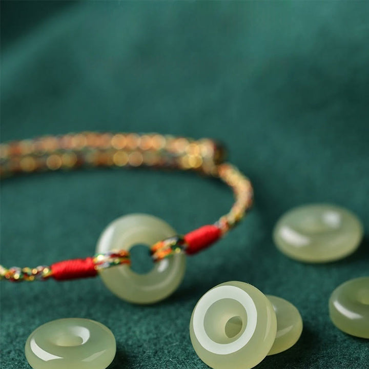 Buddha Stones Handmade Peace Buckle Jade Prosperity Colorful Rope Bracelet - image 11