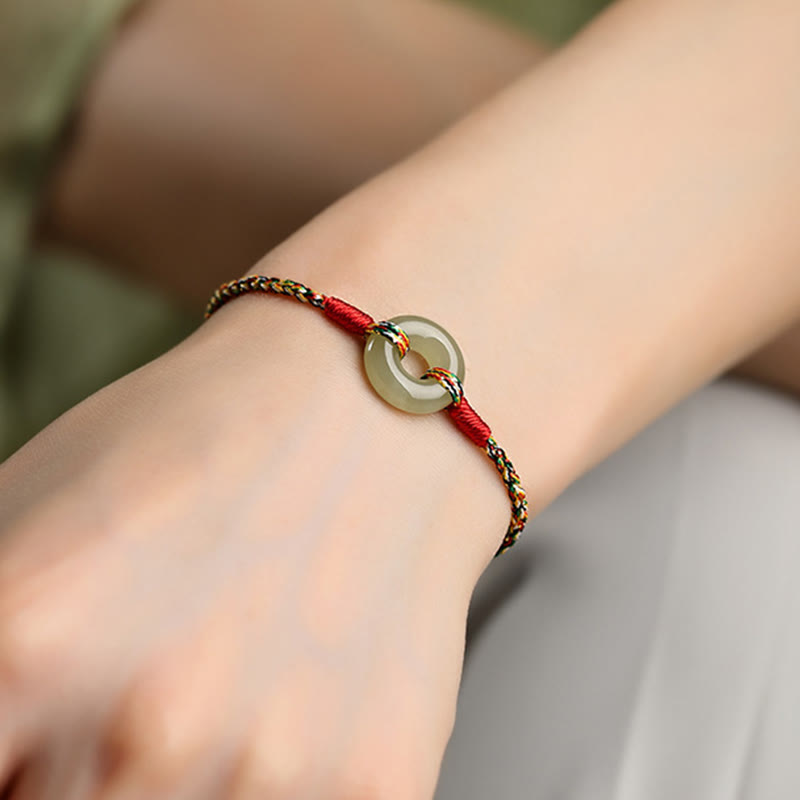 Buddha Stones Handmade Peace Buckle Jade Prosperity Colorful Rope Bracelet - image 4