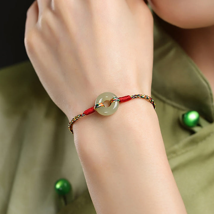 Buddha Stones Handmade Peace Buckle Jade Prosperity Colorful Rope Bracelet - image 8