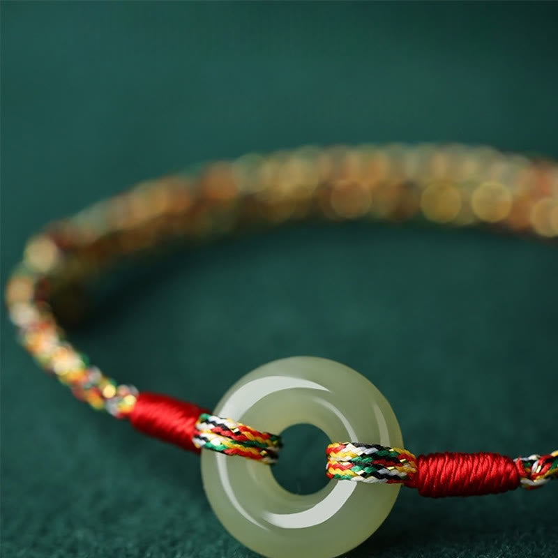 Buddha Stones Handmade Peace Buckle Jade Prosperity Colorful Rope Bracelet - image 3