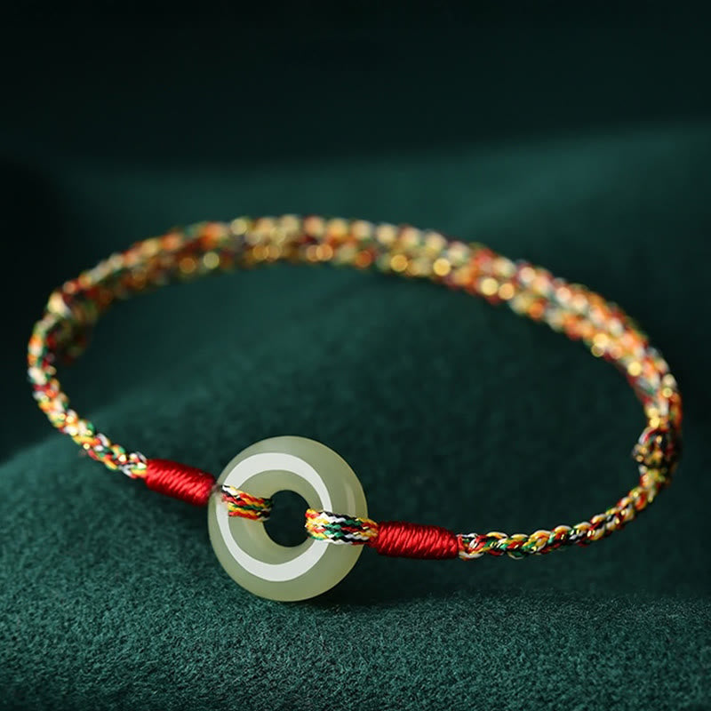 Buddha Stones Handmade Peace Buckle Jade Prosperity Colorful Rope Bracelet - Jade(Wrist Circumference 14-17cm) - image 0