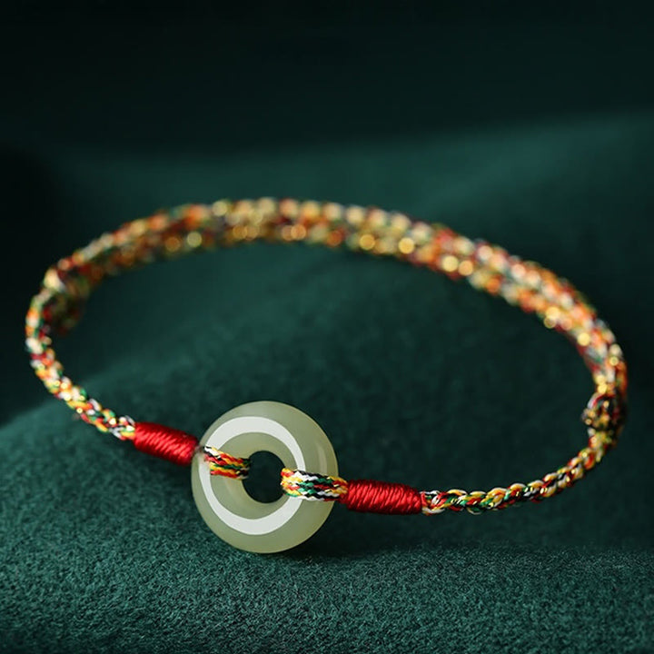 Buddha Stones Handmade Peace Buckle Jade Prosperity Colorful Rope Bracelet - Jade(Wrist Circumference 14-17cm) - image 0