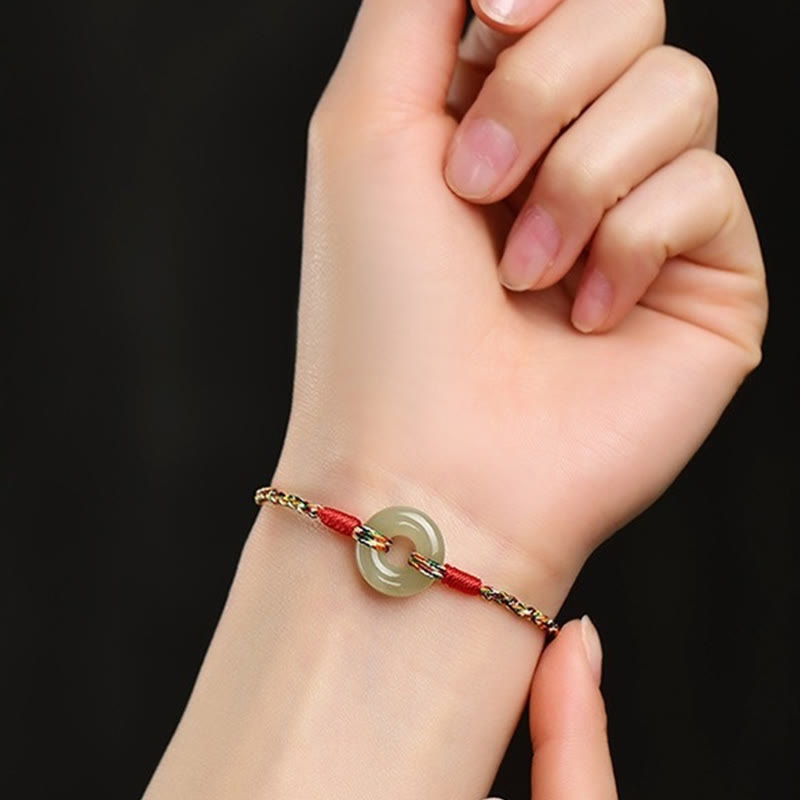 Buddha Stones Handmade Peace Buckle Jade Prosperity Colorful Rope Bracelet - image 9