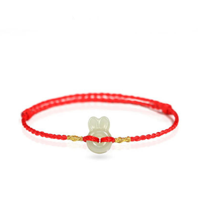 Buddha Stones Hetian Jade Cute Rabbit String Luck Bracelet - image 1
