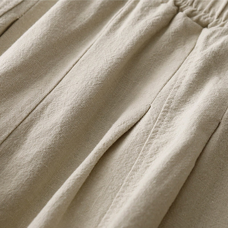 Buddha Stones Casual Plain 7-8 Length Women's Cotton Linen Harem Pants With Pockets - image 3