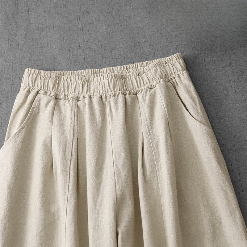Buddha Stones Casual Plain 7-8 Length Women's Cotton Linen Harem Pants With Pockets - image 9