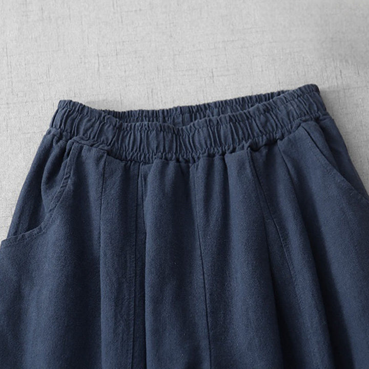 Buddha Stones Casual Plain 7-8 Length Women's Cotton Linen Harem Pants With Pockets - image 24