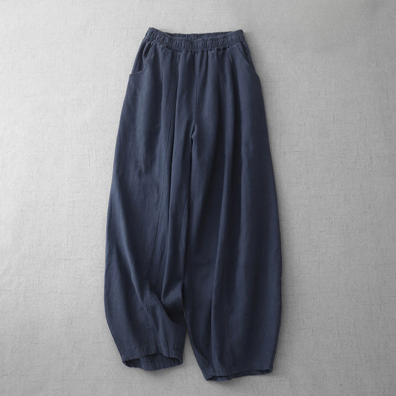 Buddha Stones Casual Plain 7-8 Length Women's Cotton Linen Harem Pants With Pockets - Navy - US8-10,UK/AU12-14,EU40-42 (2XL) - image 18