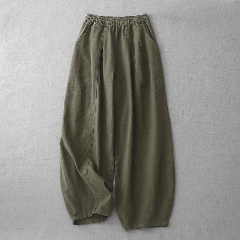 Buddha Stones Casual Plain 7-8 Length Women's Cotton Linen Harem Pants With Pockets - Olive - US8-10,UK/AU12-14,EU40-42 (2XL) - image 26
