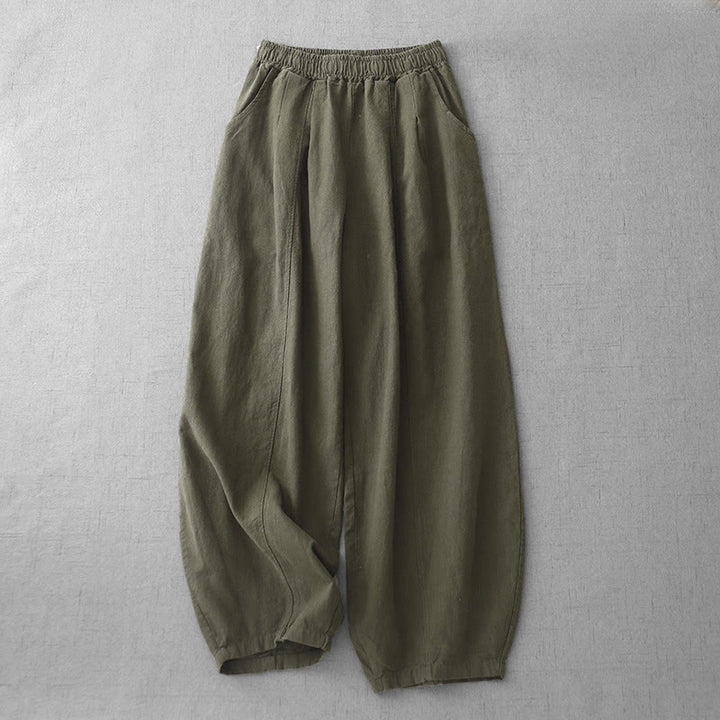 Buddha Stones Casual Plain 7-8 Length Women's Cotton Linen Harem Pants With Pockets - Olive - US8-10,UK/AU12-14,EU40-42 (2XL) - image 26