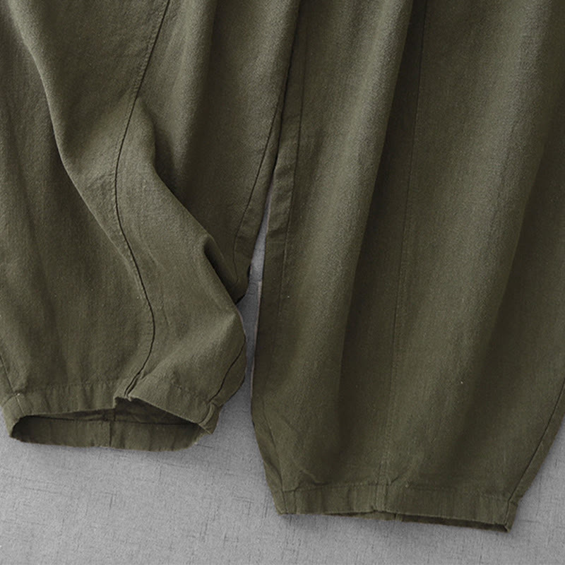 Buddha Stones Casual Plain 7-8 Length Women's Cotton Linen Harem Pants With Pockets - image 29