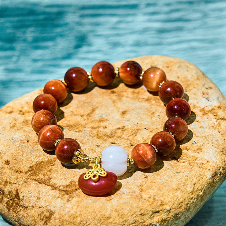 Buddha Stones Natural Red Tiger Eye Pumpkin Calm Bracelet - Red Tiger Eye (Wrist Circumference: 14-18cm) - image 0
