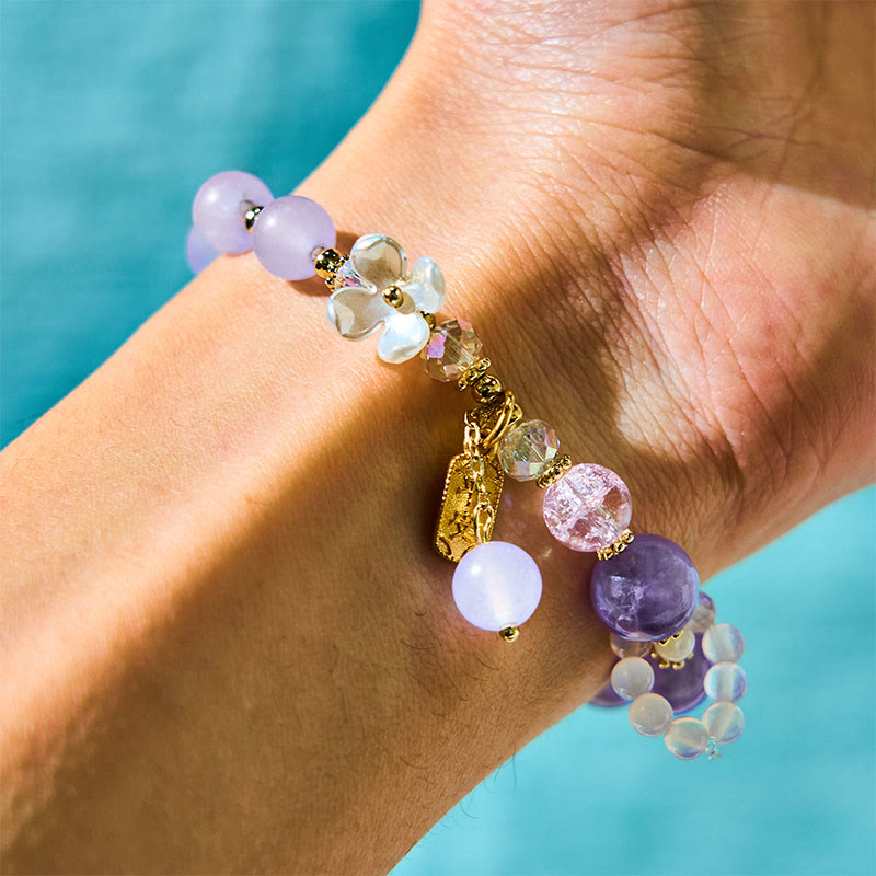 Buddha Stones Natural Blue Crystal Amethyst Chalcedony Flower Healing Bracelet - Amethyst(Wrist Circumference 14-16cm) - image 0