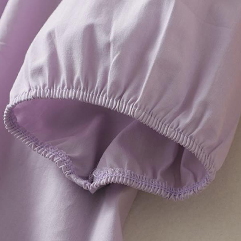 Buddha Stones Casual Plain Frog-Button Women's Ruffle Collar Design Half Sleeve Cotton Linen Shirt - image 10