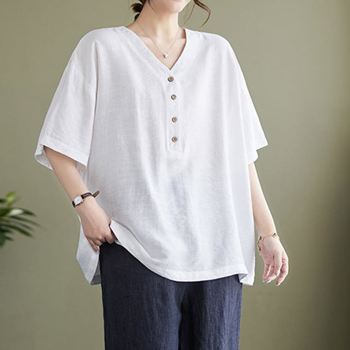 Buddha Stones Casual Plain Women's V-Neck Design Half Sleeve Viscose Shirt - image 4