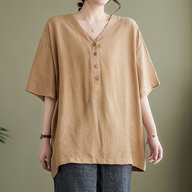 Buddha Stones Casual Plain Women's V-Neck Design Half Sleeve Viscose Shirt - image 19
