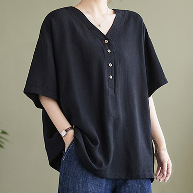 Buddha Stones Casual Plain Women's V-Neck Design Half Sleeve Viscose Shirt - image 23