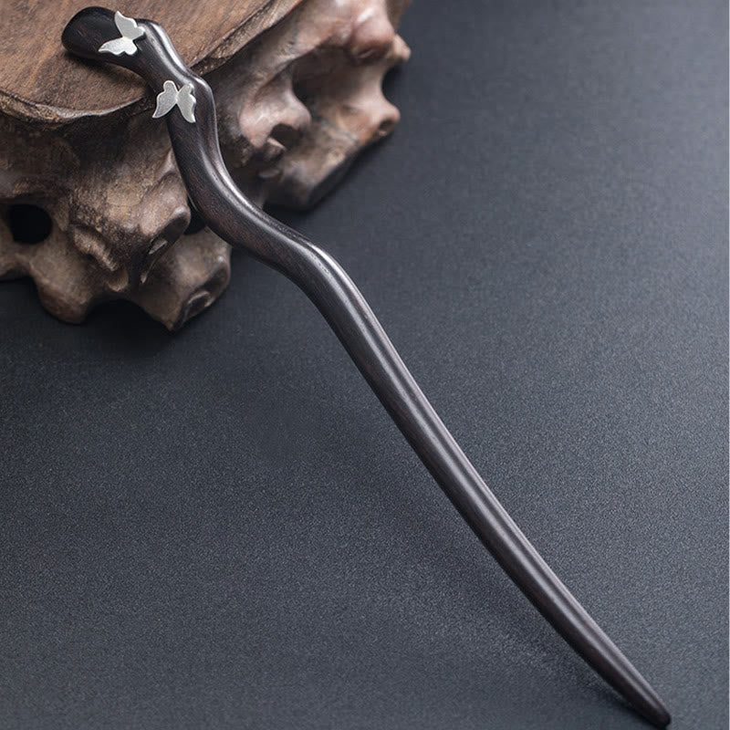 Buddha Stones 925 Sterling Silver Classical Chinese Style Ebony Butterfly Relax Hairpin - image 3
