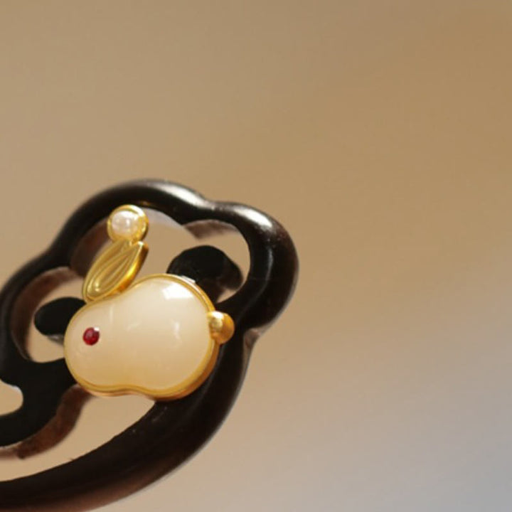 Buddha Stones Auspicious Cloud Sandalwood Rabbit Protection Hairpin - image 3