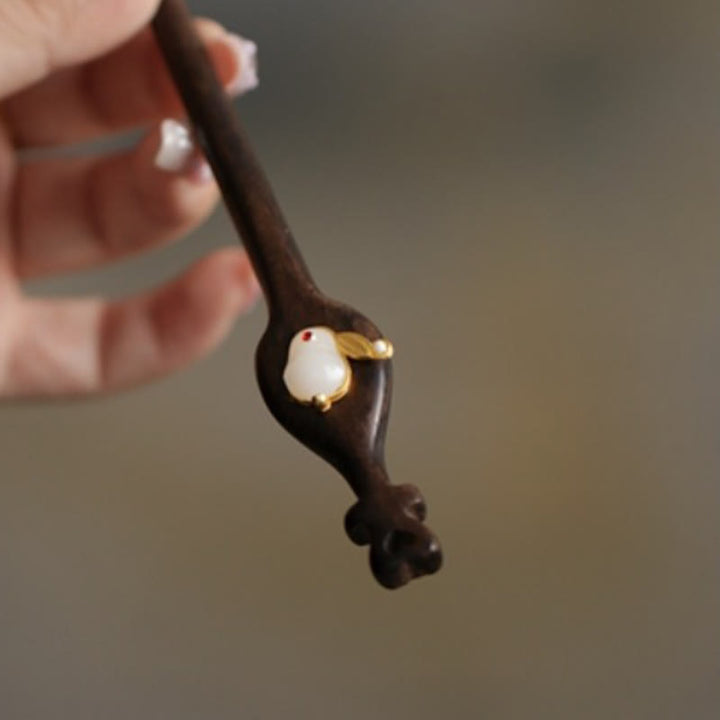 Buddha Stones Auspicious Cloud Sandalwood Rabbit Protection Hairpin - image 34