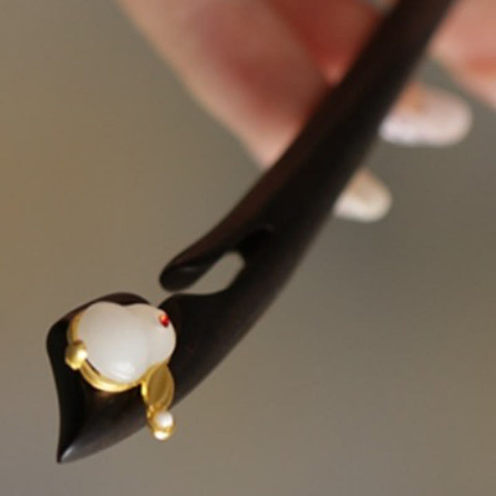 Buddha Stones Auspicious Cloud Sandalwood Rabbit Protection Hairpin - image 28