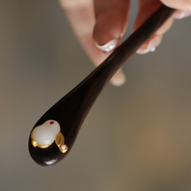 Buddha Stones Auspicious Cloud Sandalwood Rabbit Protection Hairpin - image 16