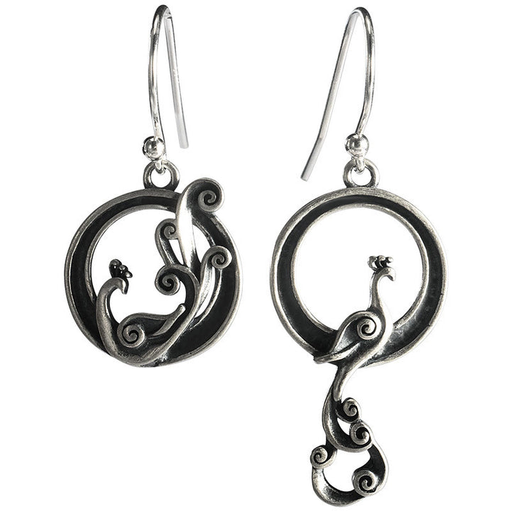 Buddha Stones 925 Sterling Silver Round Asymmetry Peacock Fortune Earrings - image 7
