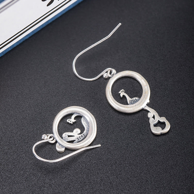 Buddha Stones 925 Sterling Silver Round Asymmetry Peacock Fortune Earrings - image 3