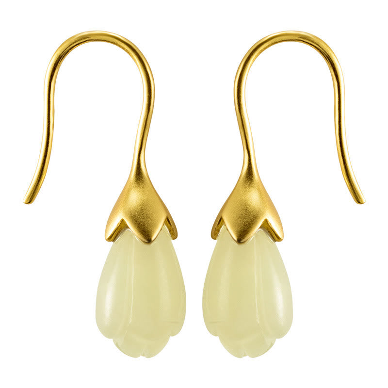 Buddha Stones 925 Sterling Silver Hetian Jade Magnolia Abundance Drop Earrings - image 6