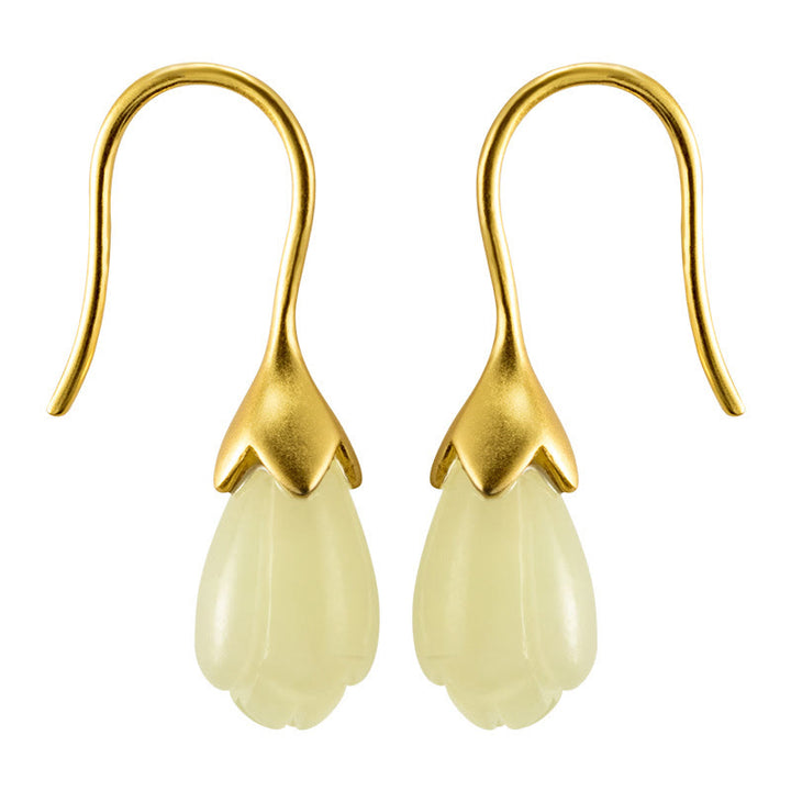 Buddha Stones 925 Sterling Silver Hetian Jade Magnolia Abundance Drop Earrings - image 6