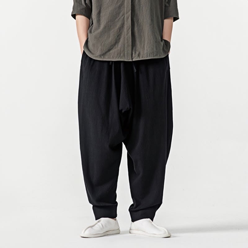 Buddha Stones Solid Color Drawstring Men's Harem Pants With PocketsAnkle-Length (9 Length) - image 9