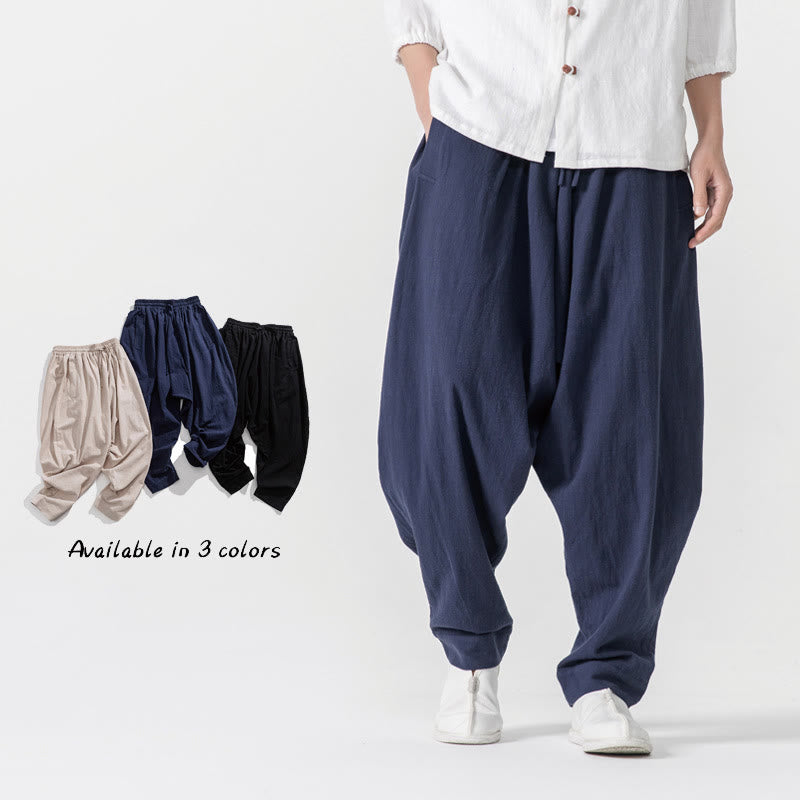 Buddha Stones Solid Color Drawstring Men's Harem Pants With PocketsAnkle-Length (9 Length) - Navy blue - US/UK/AU46,EU56 (5XL) - image 0