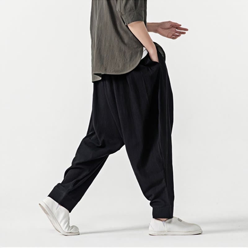 Buddha Stones Solid Color Drawstring Men's Harem Pants With PocketsAnkle-Length (9 Length) - image 13