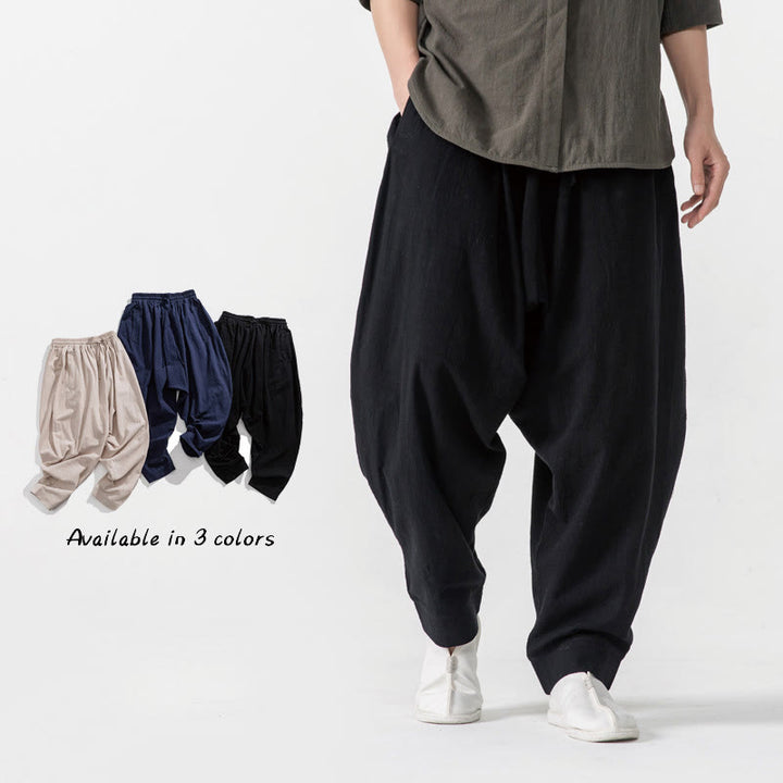 Buddha Stones Solid Color Drawstring Men's Harem Pants With PocketsAnkle-Length (9 Length) - Black - US/UK/AU46,EU56 (5XL) - image 8