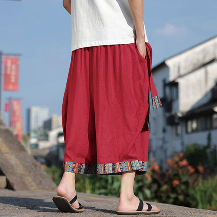 Buddha Stones Summer Ethnic 7-8 Length Cropped Cotton Men's Wide Leg Pants With Pockets - image 15