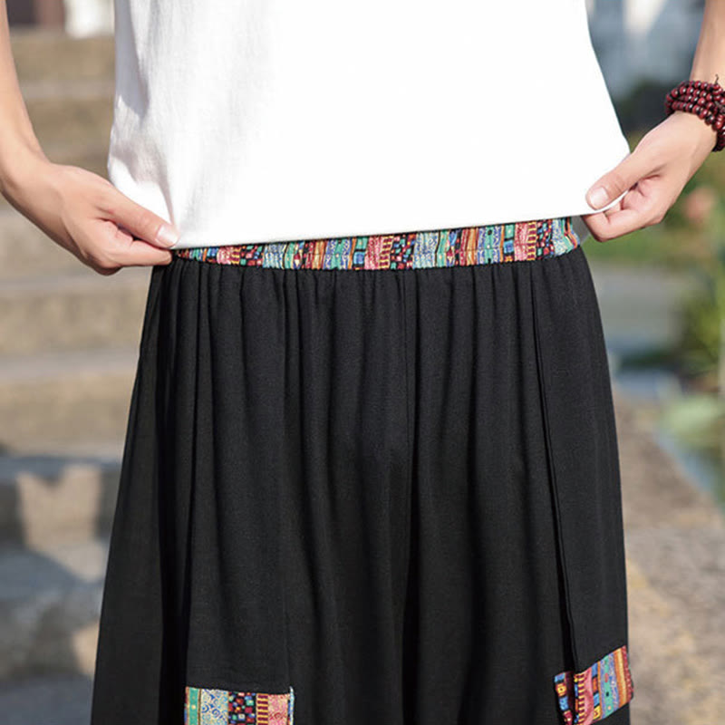 Buddha Stones Summer Ethnic 7-8 Length Cropped Cotton Men's Wide Leg Pants With Pockets - image 9